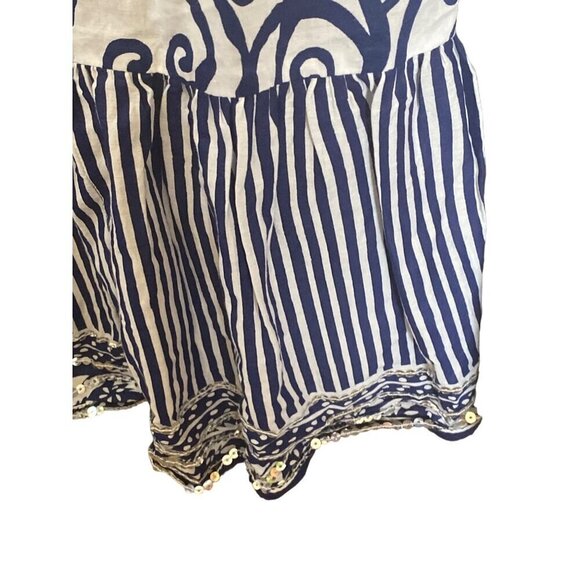 Women's Kalamkari Floral Blue White Striped Shirred Maxi Skirt, Size 14/16, Embe - Picture 4 of 10